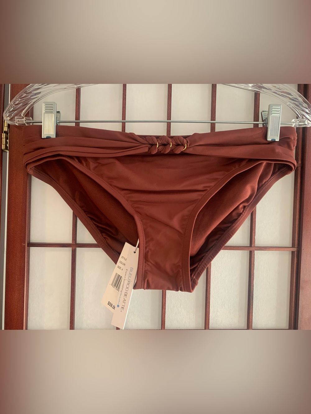 NWT Bleu Rod Beattie Chipotle Brown Hi-Cut Bikini Bottoms Size 4